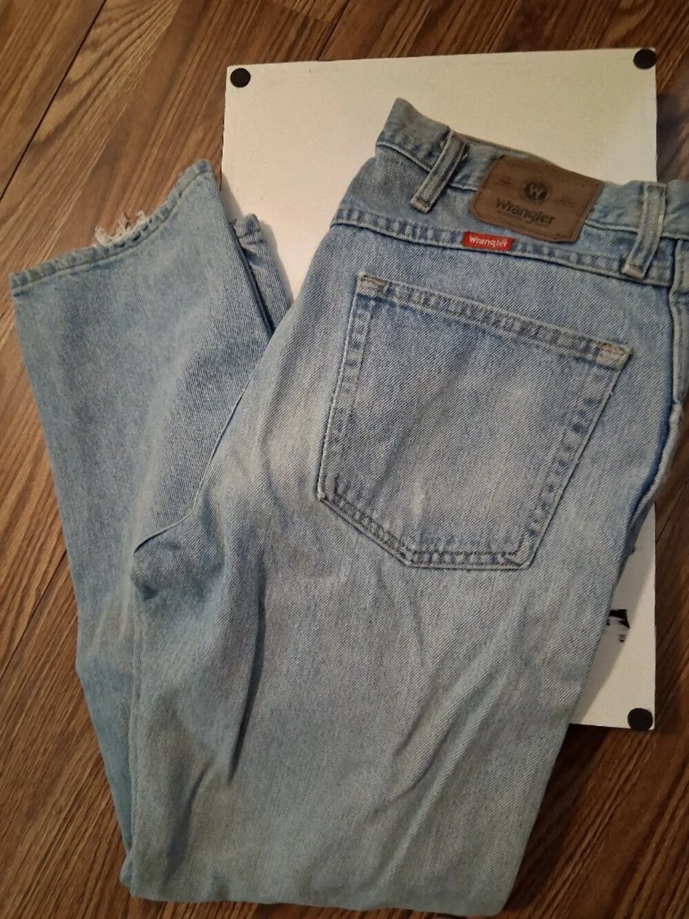 Men's Wrangler Jeans 34x30 Reg Fit Straight Leg Light Wash Thrashed Grungecore
